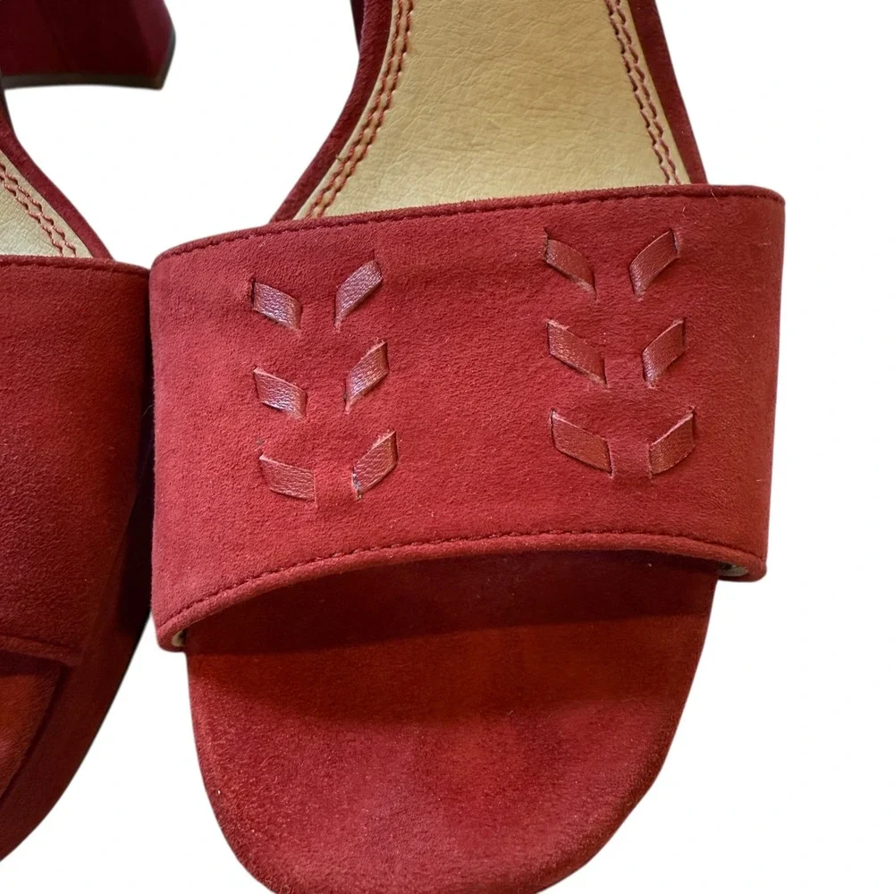 Splendid Neesha Suede Ankle Strap Block Heel Sandals Red Embossed Size‎ 8.5